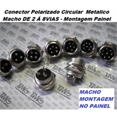 Conector Circular Macho ou  Femea 2VIAS, CIRCULAR METALICO MIKE, PLUG & JACK, DIN, METAL, INLINE, panel-mount - 2Pinos - Conec.Circular - 2vias Plug Femea - Montagem cabo